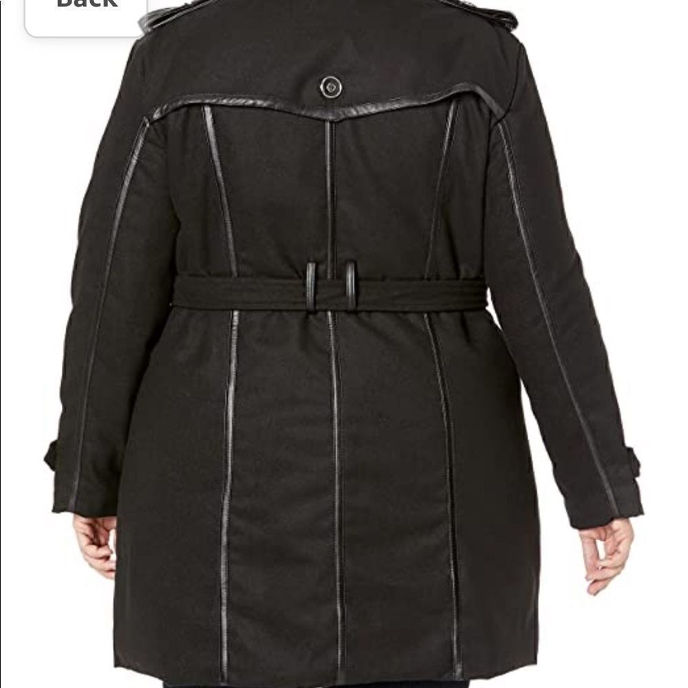 Excelled Collection Women’s Black and Silver Hardware Peacoat with Belt- Small - Picture 2 of 11